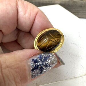 Vintage Goldtone Tigers Eye Scarab Tie Tack Pin